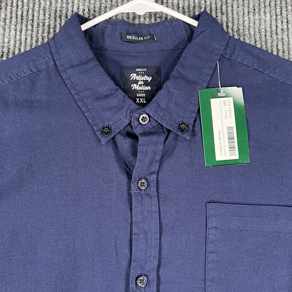 Artistry In Motion Shirt Mens 2XL XXL Blue Short Sleeve Button‎ Up New Tags